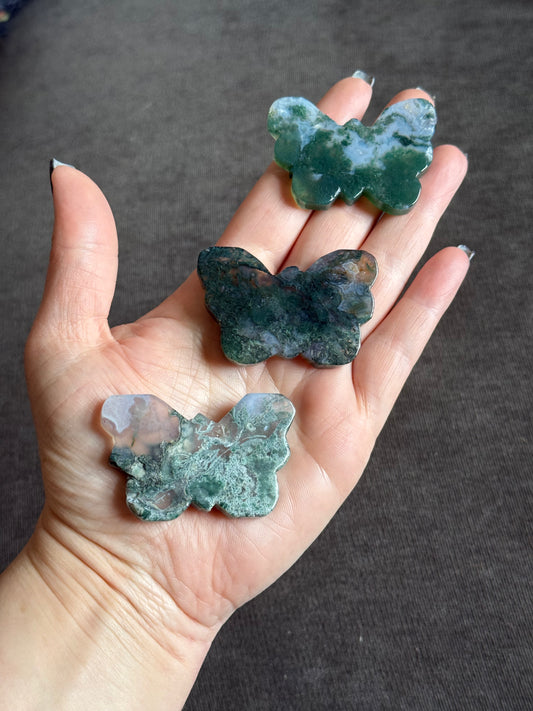 Moss Agate Butterfly Carvings